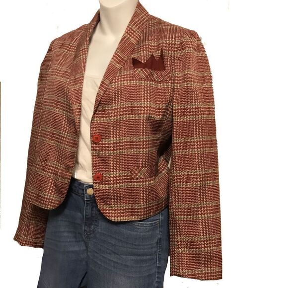 Vintage Houndstooth Long Sleeve Crop Jacket Medium - Picture 10 of 12